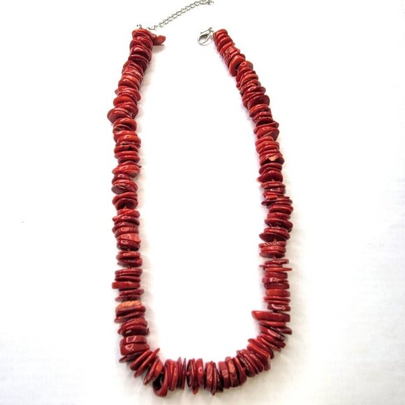 Womens Red Coral Necklace  Disc Beaded Necklace - Picture 11 of 16